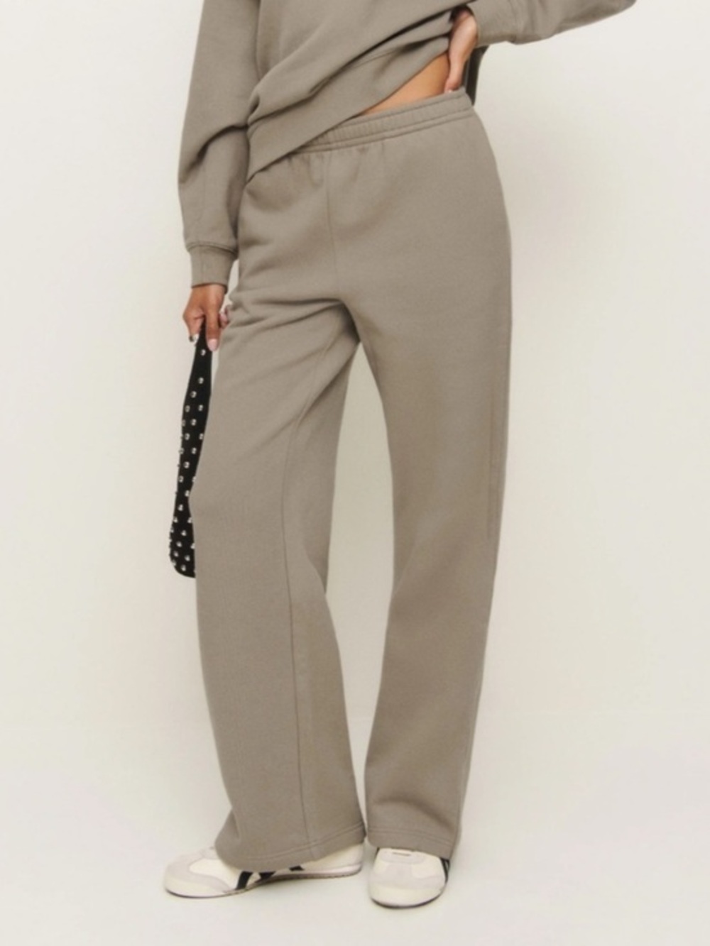 Reformation Taupe Wide Leg Organic Cotton Fleece Sweatpants Size Large
